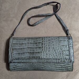 Amelia Berko Gray Crocodile-Embossed Shoulder Bag